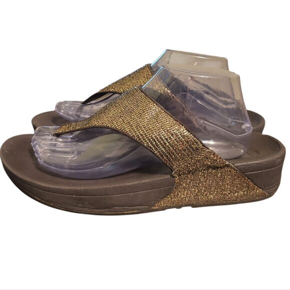 Fitflop Lulu Superglitz Gold Thong Sandals, Size 11 - Picture 2 of 12